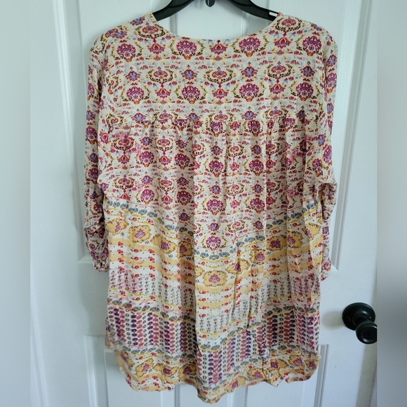 Nine West Women's Floral Boho Floral Multicolor Rolltab Sleeve Tunic Size Large - Picture 2 of 6